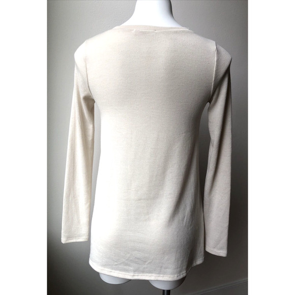 REBORN J Cream Ivory Asymmetrical Long Sleeve Button Accent Tunic Small - Picture 4 of 7